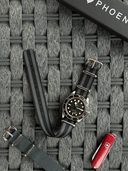 Phoenix Straps: Heritage Edition - Black/Grey "Bond" MOD Nylon Strap