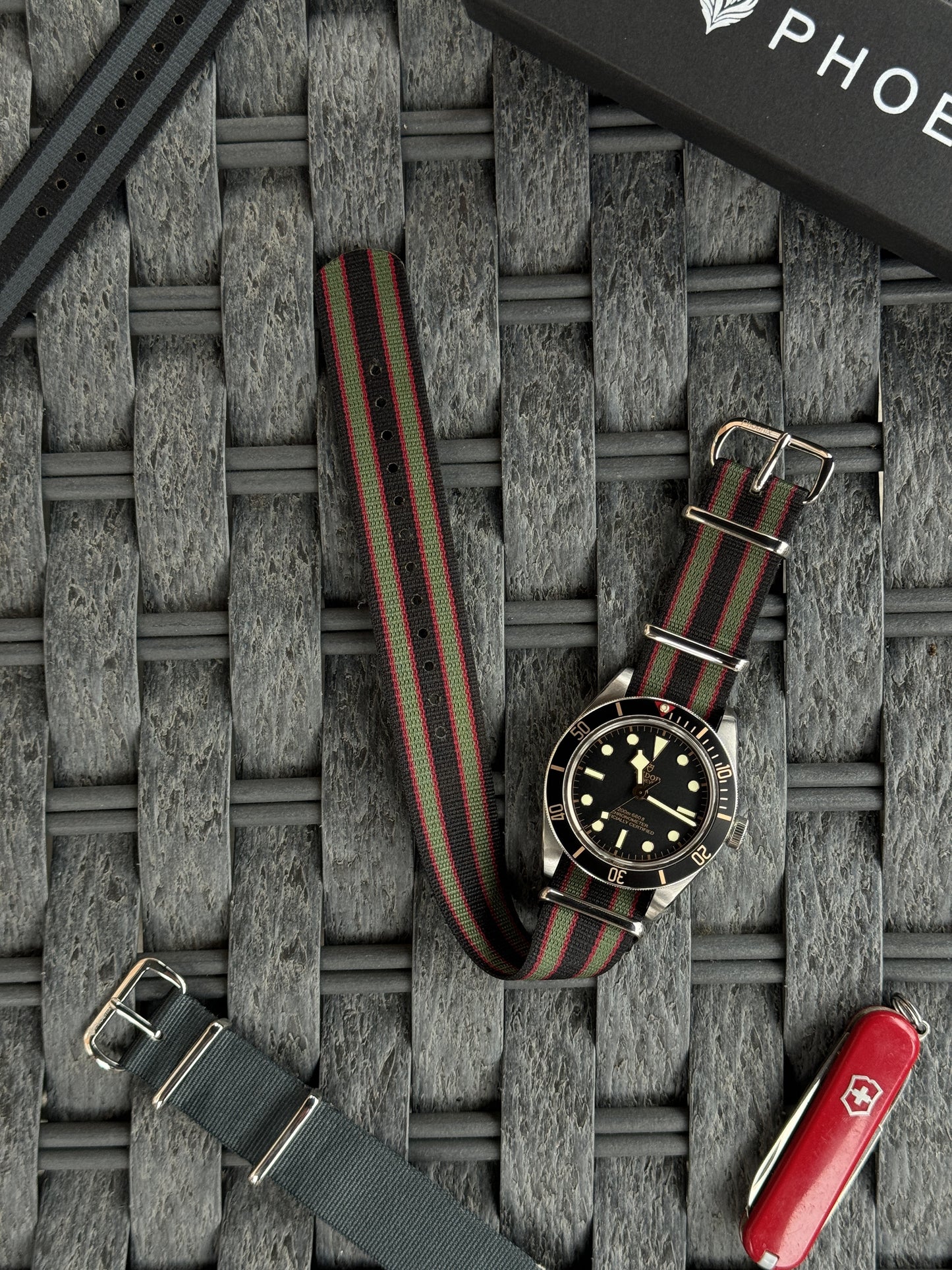 Phoenix Straps: Heritage Edition - Black/Green/Red "Bond" MOD Nylon Strap