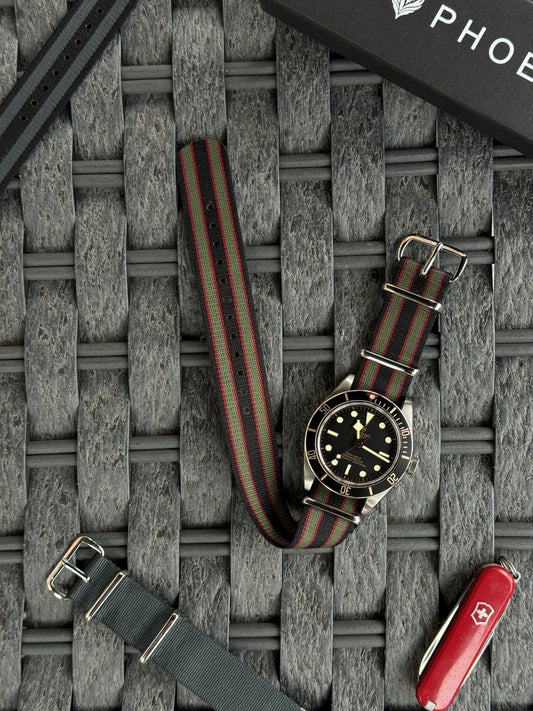 Phoenix Straps: Heritage Edition - Black/Green/Red "Bond" MOD Nylon Strap